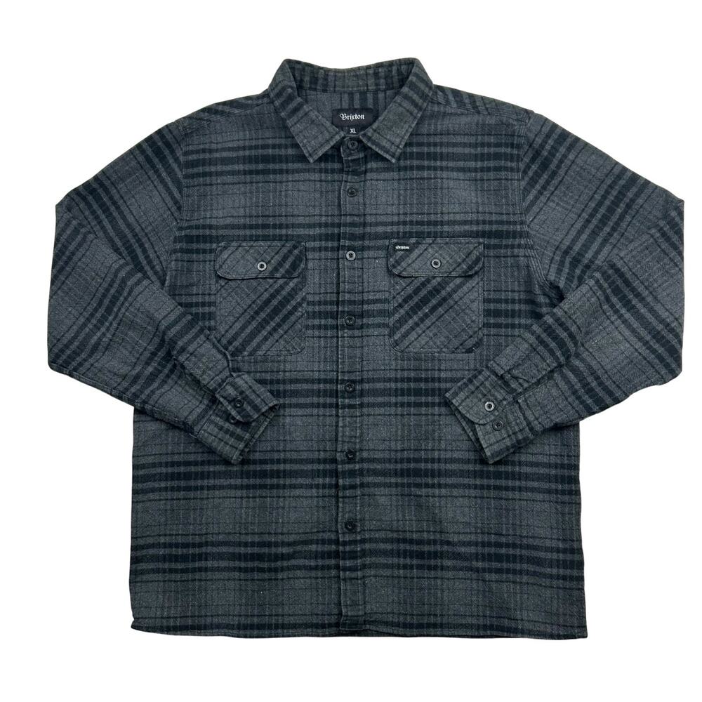 Brixton Flannel Shirt Charcoal Gray Black Plaid Bowery Long Sleeve Button